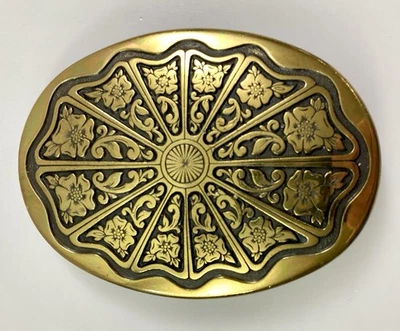 "Hebilla de cinturón de latón ovalada de 2 tonos bronce y negro diseño floral occidental 3,75"" X 2,75""" Foto 1 de 4