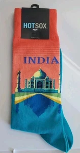 Hot Sox TAJ MAHAL INDIA SOCKS coral pink blue multicolor MENS 10-13 OSFM adult - Picture 1 of 5