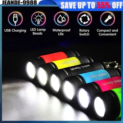 Super Bright Mini LED Torch Lamp Pocket USB Rechargeable Flashlight & Key Chain - Image 1 of 4