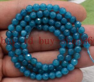 Natural 4mm Dark Blue Jade Faceted Gemstone Round Loose Beads 15''