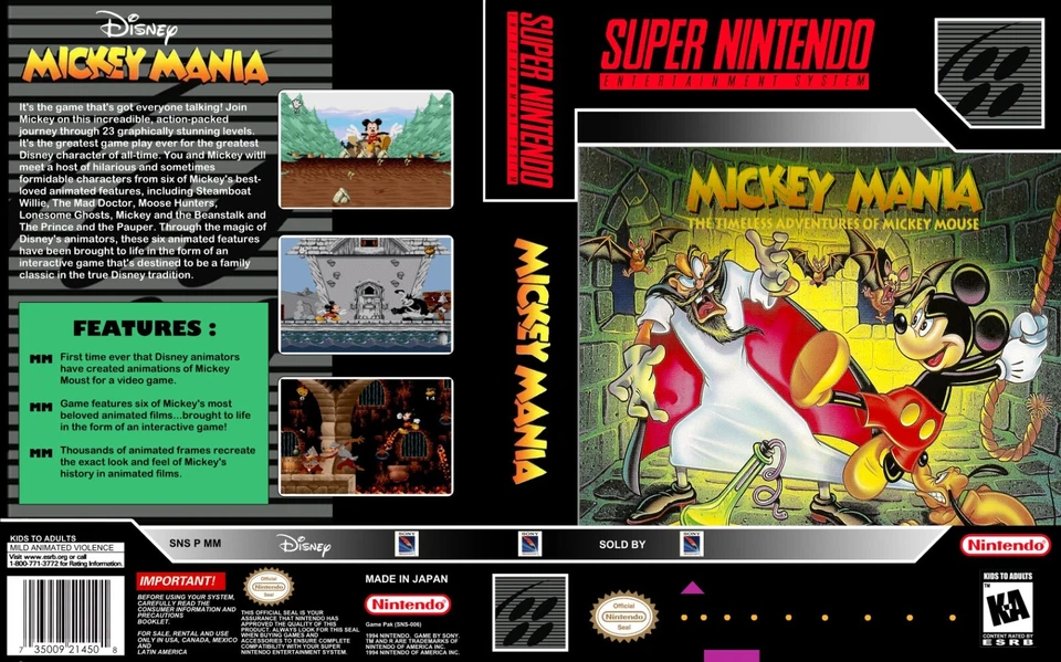 Mickey Mania: The Timeless Adventures SNES Caja Arte Estuche Inserto Cubierta Solo Foto 1 de 1