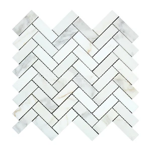 Calacatta Gold (Italian Calcutta) Marble 1 X 3 Herringbone Mosaic Tile - Picture 1 of 2