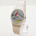 White Geometrical Swiss Made Swatch Lady Watch For Women, Teacher Gifts For Her