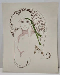 Vintage 1976 William Tara Lithographie Frau mit grünem Band auf Hut signiert - Bild 1 von 1