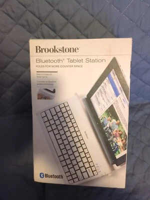 Brookstone Tablet Keyboard Station Bluetooth Foldable Click Keys White NEW! - Image 1 of 4