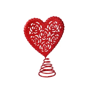 Valentine's Day Tin Rose Embellishment Red Heart Mini Tree Topper 3.3x5x1.6 in. - Picture 1 of 3