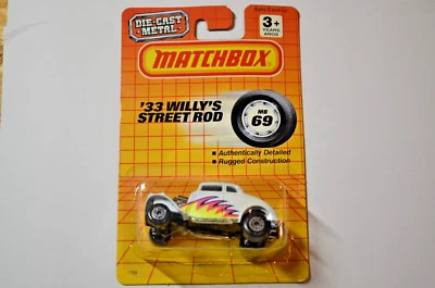 Matchbox '33 Willy's Street Rod MB69 Die Cast 1992 White Flames New Sealed Box - Image 1 of 2