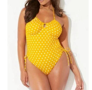 Badeanzüge für alle Ashley Graham gepunktet Badeanzug Gr. 26 gelb weiß neu ohne Etikett - Bild 1 von 9