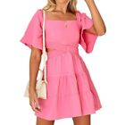Bell-bottomed Sleeve Dress Solid Color Waist Skirt Casual Short Skirts