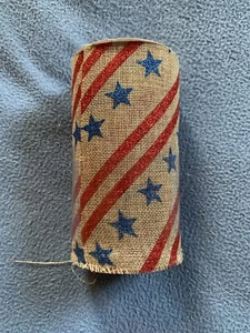 Patriotic Burlap Decorative Ribbon - 6 In X 5 Yards - Picture 1 of 3