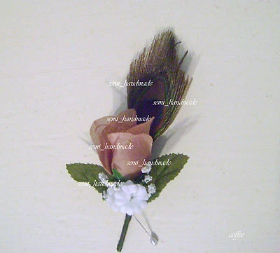 Pluma de pavo real rosa pin boutonniere ~ ramillete ~ su elección ~ novio ~ graduación ~ boda Foto 1 de 4