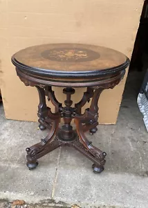 WALNUT INLAID RENAISSANCE TABLE - Picture 1 of 7
