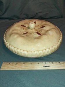 Vintage Ceramic Cherry Pie Plate Dish Keeper Holding Server With Covered Lid - Picture 1 of 18