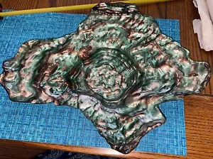 Iridescent Art Glass Abalone Clam Oyster Shell Glass Dish /Bowl 17.5" x 13" - Picture 1 of 6