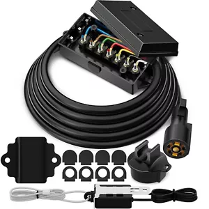 8ft 12ft 16ft 7 Way RV Camper Trailer Cord Plug Inline Junction Box Wiring Cable - Picture 1 of 54