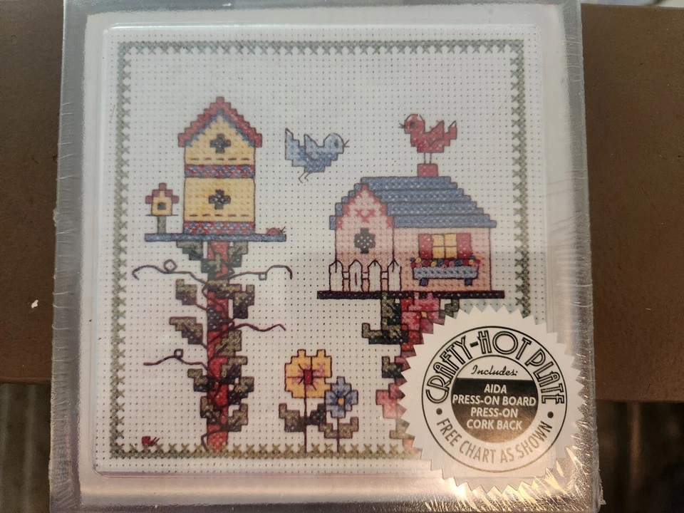 Bird House Hot Plate (trivet) for Cross Stitch 14 Count Pattern