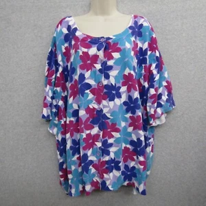 Woman Within Sweater Womens 3X Blue Purplr Short Sleeve Floral Cardigan - Picture 1 of 8