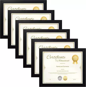 8.5x11 Certificate Document Picture Frame Set of 6, Black Diploma Frames for Wal - Picture 1 of 7