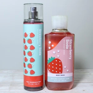 2 Pc Set Bath & Body Works STRAWBERY SODA Mist 8 oz + Body Wash 10 oz - Picture 1 of 3