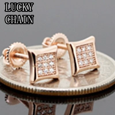 PLATA ESTERLINA 925 LABORATORIO DIAMANTE TORNILLO TRASERO ORO ROSA PENDIENTE (6mm x 6mm) E56  Foto 1 de 2