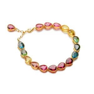 New Watedrop Shape Mix Color Garnet Citrine Charm Women Bracelets Yellow Gold - Picture 1 of 8