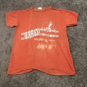 True Vintage 60s 70s Hawaii Graphic T-Shirt Size M Burnt Orange Surfer Rare - Picture 1 of 15