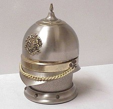 CHROME METAL MEDIEVAL MUSICAL JEWLERY BOX HELMET FIDDLER ON THE ROOF NEEDS WORK