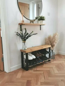 Bench Shoe Rack, Rustic Shoe Rack, Hallway Solid Wood Shor Rack, Metal Shoe Rack - Picture 1 of 7