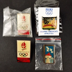 Vintage 1990's Olympic Enamel Lapel Pins Albertville Barcelona Nagano - Lot of 4 - Imagen 1 de 4
