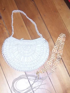 Wood beaded belt with wood bead handbag Vintage - Picture 1 of 1