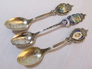 Vintage Lot of 3 Sterling Silver Enamel Souvenir Travel Spoons CANADA 32.4 gr. - Picture 1 of 16