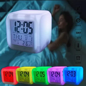 Bedroom Alarm Clock 7 Colour LED Change Digital Glowing Night Light for Kids - Picture 1 of 7