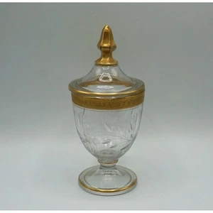 Böhmisches geätztes Glas bedeckt Süßigkeiten Schale Apotheker Glas mit vergoldetem Rand ~ 11" - Bild 1 von 7