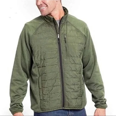 Men's Orvis Mixed Media Quilted Full Zip Jacket Coat Size Medium Dark Sage Green - Image 1 of 4