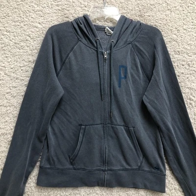 Victoria's Secret PINK Hoodie Womens Large Blue Full Zip Sweatshirt Raglan Logo - Image 1 of 4