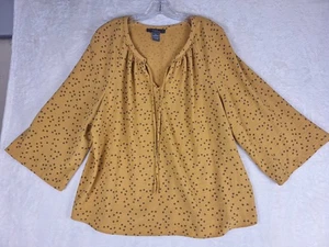 Olivia & Martin Golden Yellow V-Neck Peasant Boho Top Womens XL Tie Dots  - Picture 1 of 9
