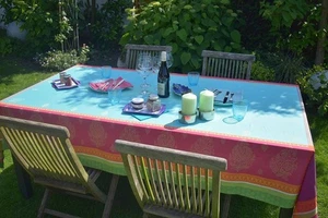 Tablecloth Jacquard Cotton 160x250 CM Turquoise Pink France With - Picture 1 of 6