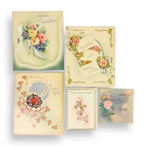 Lote de 5 tarjetas de boda, mediados de siglo, usadas, decoración de boda vintage - Imagen 1 de 7
