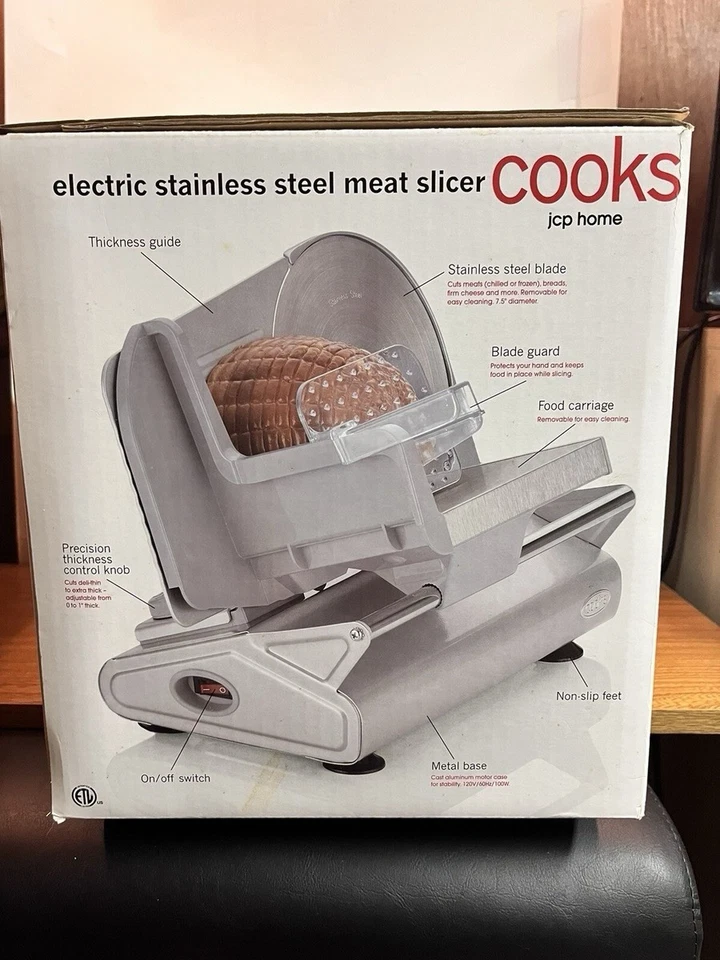 Cooks JCPenny 家用电动不锈钢 150W 肉类和食品切片机 | 开箱 — 第 1/3 张图片