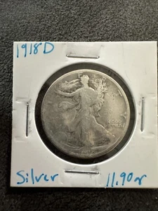 1918 - D Walking Liberty 90% Silver Half Dollar. 11.90g. Non Magnetic. Denver - Imagen 1 de 5