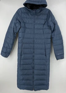Eddie Bauer Coat Women XS Blue Down Duffle Hood Long Puffer Parka EB650 Outdoor - Picture 1 of 12