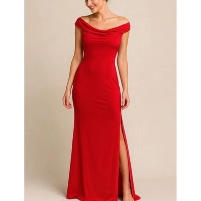 Mystic Red Off-Shoulder Evening Gown - S | Maxi Dress Elegant Holiday Party - Image 1 of 4