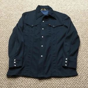Vintage Lee Jacket Mens Medium Navy Blue Western Pearl Snap Front Coat 70s - Picture 1 of 11