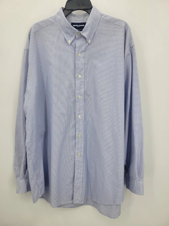 Camisa de golf Ralph Lauren para hombre XL Tilden azul a rayas manga larga con botones Foto 1 de 4
