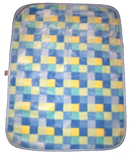 Vintage? Just Born Karo Quadrate blau grün aqua gelb Plüsch weich Luxe Security - Bild 1 von 2