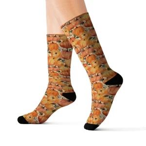 Watercolor Pumpkin Halloween Socks - Picture 1 of 13