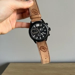 Marc Ecko Brown Black Watch Leather Strap Analogue CR2016 Stainless Steel Mens - Picture 1 of 4