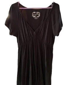 Hillard & Hanson Deep V Neck Ruched Pullover Black Top Tunic Blouse Smocked XL - Picture 1 of 6