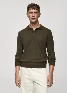 Men’s Mango Polo collar wool sweater Dark Green Size M New - Picture 1 of 9