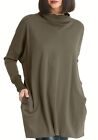 PLANET By Lauren G PIMA COTTON LUXURY TURTLE NECK TEE Top Pockets O/S Thyme $216